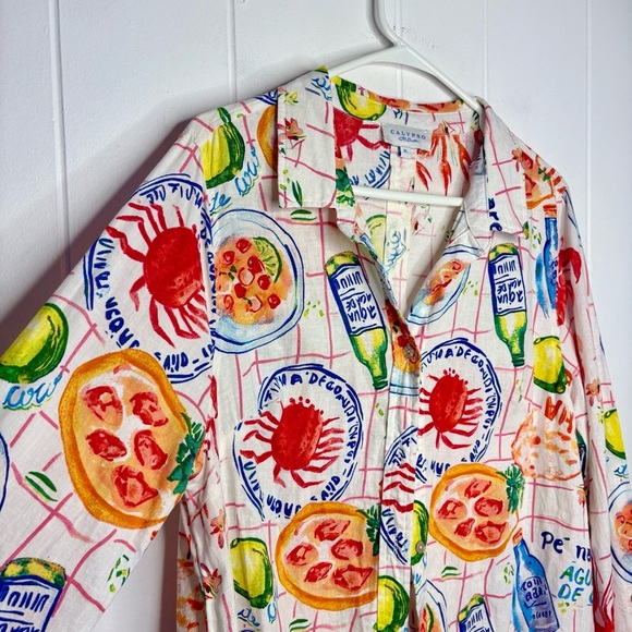 🦐 Calypso St. Barth Cajun Crab Novelty Vacation Print Button Down Linen Blend XL - Picture 3 of 7